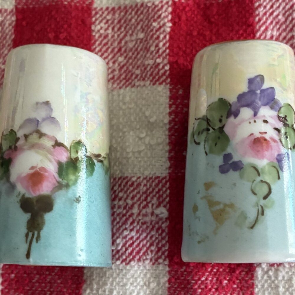 Antique Bavarian Hand Painted Salt and Pepper‎ Shakers Signed